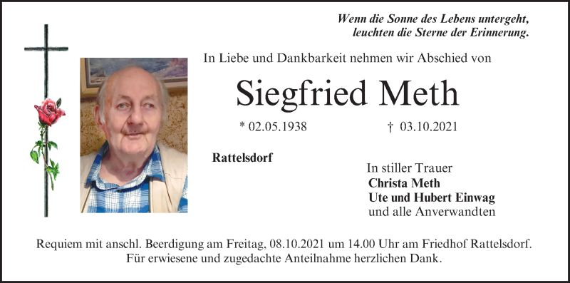  Traueranzeige für Siegfried Meth vom 06.10.2021 aus MGO