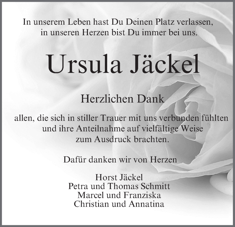  Traueranzeige für Ursula Jäckel vom 30.10.2021 aus MGO
