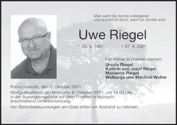 Anzeige von Uwe Riegel von MGO