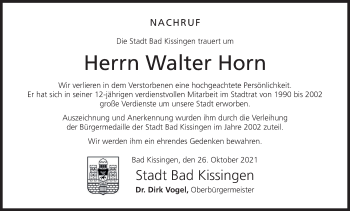 Anzeige von Walter Horn von MGO