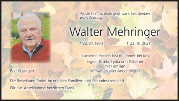 Anzeige von Walter Mehrfinger von MGO