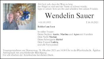 Anzeige von Wendelin Sauer von MGO