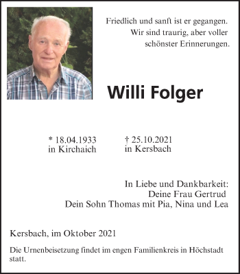 Anzeige von Willi Folger von MGO