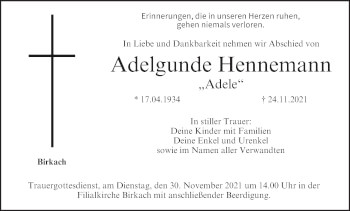 Anzeige von Adelgunde Hennemann von MGO
