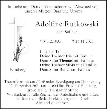 Anzeige von Adolfine Rutkowski von MGO