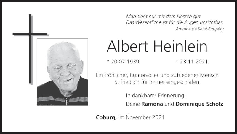  Traueranzeige für Albert Heinlein vom 27.11.2021 aus MGO