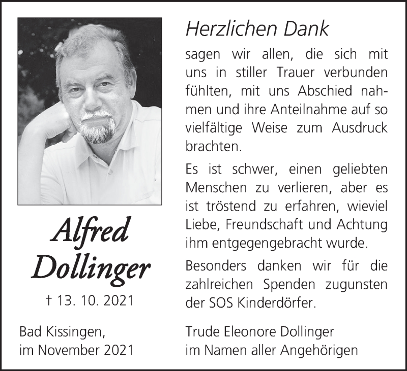  Traueranzeige für Alfred Dollinger vom 06.11.2021 aus MGO