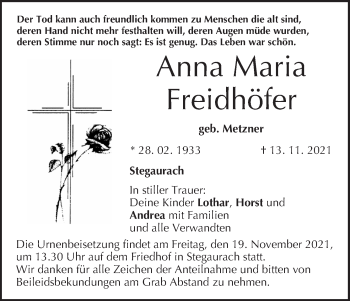 Anzeige von Anna Maria Freidhöfer von MGO