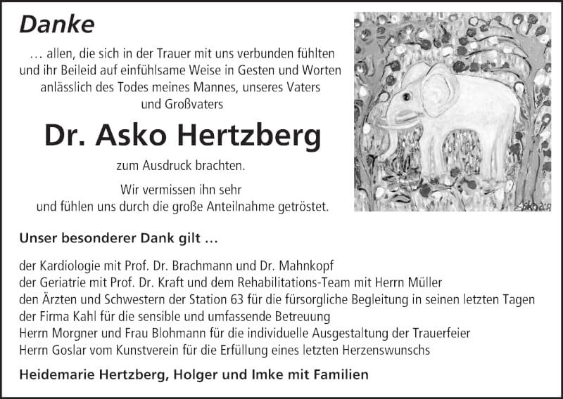  Traueranzeige für Asko Hertzberg vom 27.11.2021 aus MGO
