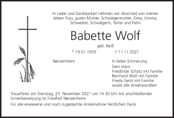 Anzeige von Babette Wolf von MGO