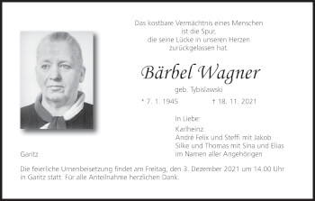 Anzeige von Bärbel Wagner von MGO