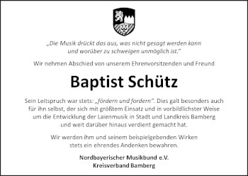 Anzeige von Baptist Schütz von MGO