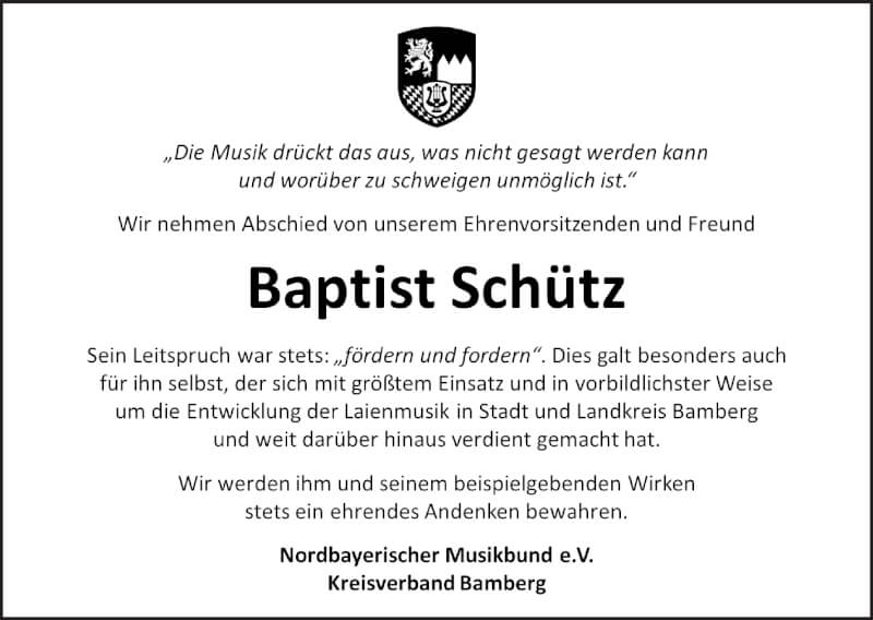  Traueranzeige für Baptist Schütz vom 27.11.2021 aus MGO