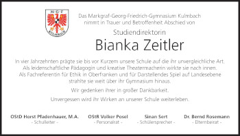 Anzeige von Bianka Zeltler von MGO
