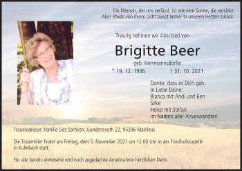 Anzeige von Brigitte Beer von MGO
