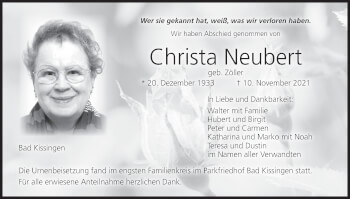 Anzeige von Christa Neubert von MGO