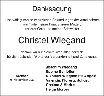 Anzeige von Christel Wiegand von MGO