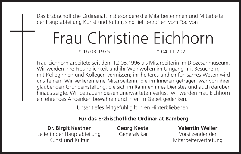  Traueranzeige für Christine Eichhorn vom 20.11.2021 aus MGO