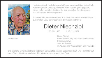 Anzeige von Dieter Niechziol von MGO