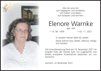 Anzeige von Elenore Warnke von MGO