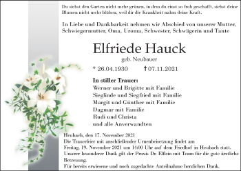 Anzeige von Elfriede Hauck von MGO