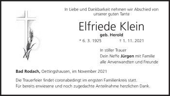 Anzeige von Elfriede Klein von MGO