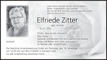 Anzeige von Elfriede Zitter von MGO