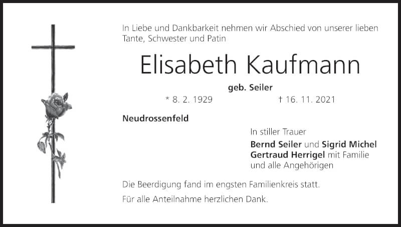 Traueranzeige für Elisabeth Kaufmann vom 27.11.2021 aus MGO