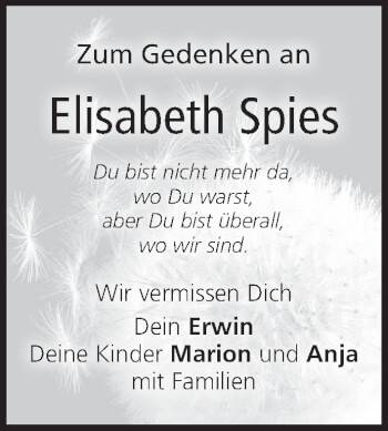 Anzeige von Elisabeth Spies von MGO