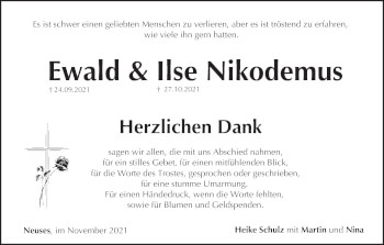 Anzeige von Ewald Ilse Nikodemus von MGO