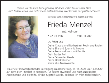 Anzeige von Frieda Menzel von MGO