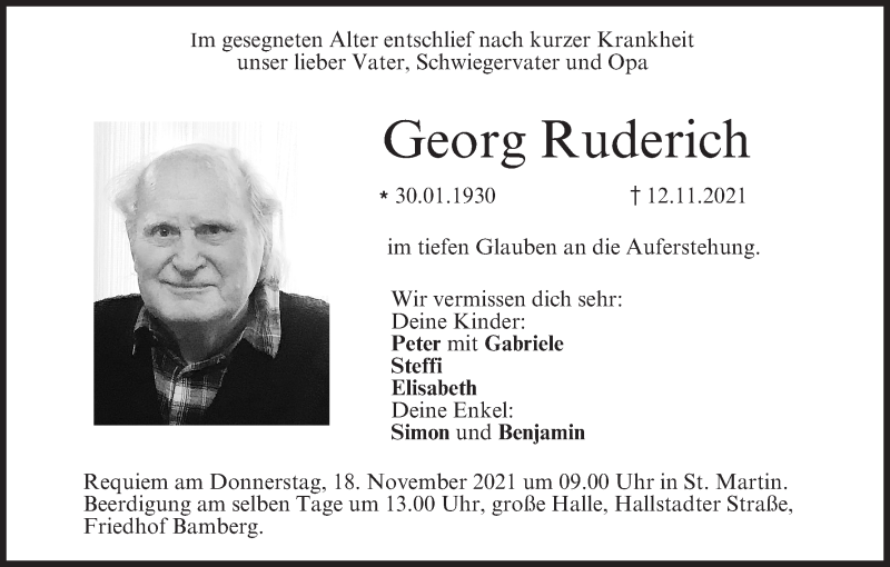  Traueranzeige für Georg Ruderich vom 16.11.2021 aus MGO