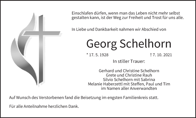  Traueranzeige für Georg Schelhorn vom 13.11.2021 aus MGO