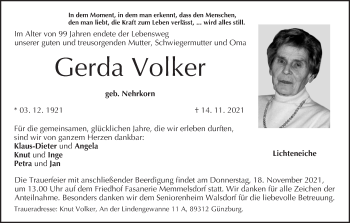 Anzeige von Gerda Volker von MGO