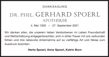 Anzeige von Gerhard Spoerl von MGO
