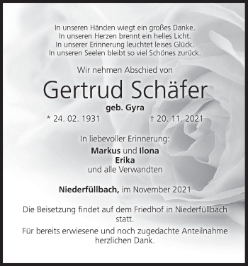 Anzeige von Gertrud Schäfer von MGO