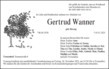 Anzeige von Gertrud Wanner von MGO
