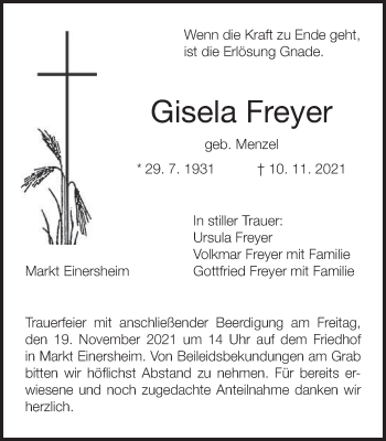 Anzeige von Gisela Freyer von MGO