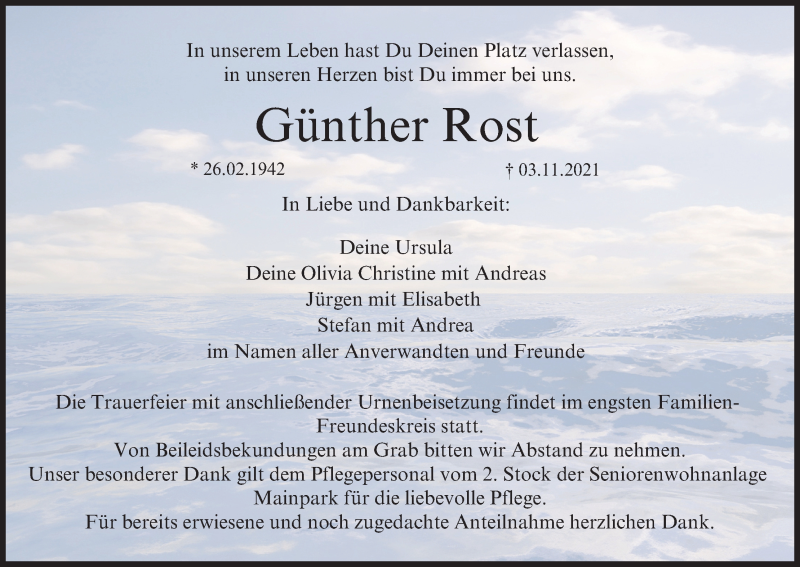  Traueranzeige für Günther Rost vom 18.11.2021 aus MGO