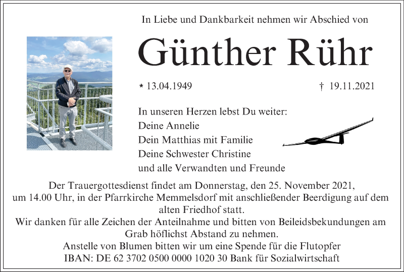  Traueranzeige für Günther Rühr vom 23.11.2021 aus MGO