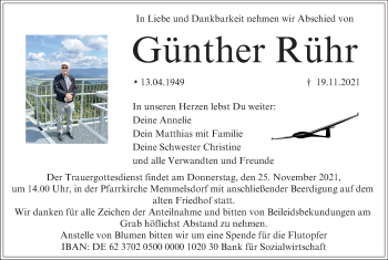Anzeige von Günther Rühr von MGO