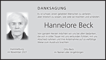 Anzeige von Hannelore Beck von MGO