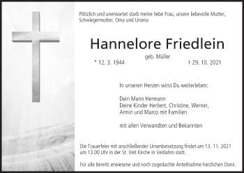 Anzeige von Hannelore Friedlein von MGO