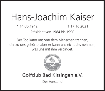 Anzeige von Hans-Joachim Kaiser von MGO