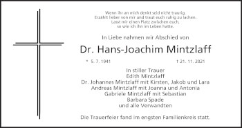 Anzeige von Hans-Joachim Mintzlaff von MGO