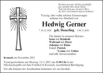 Anzeige von Hedwig Gerner von MGO