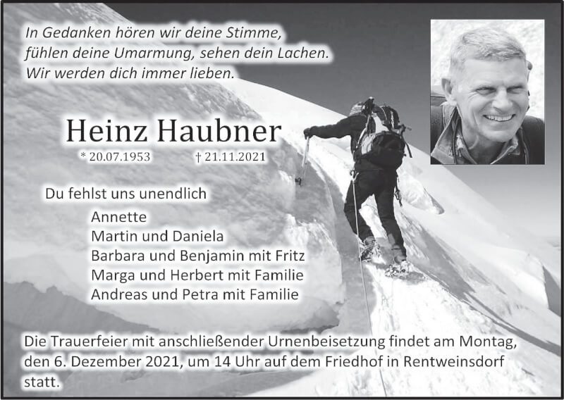  Traueranzeige für Heinz Haubner vom 27.11.2021 aus MGO