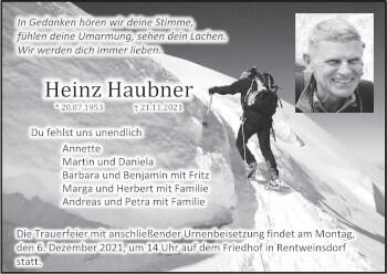Anzeige von Heinz Haubner von MGO