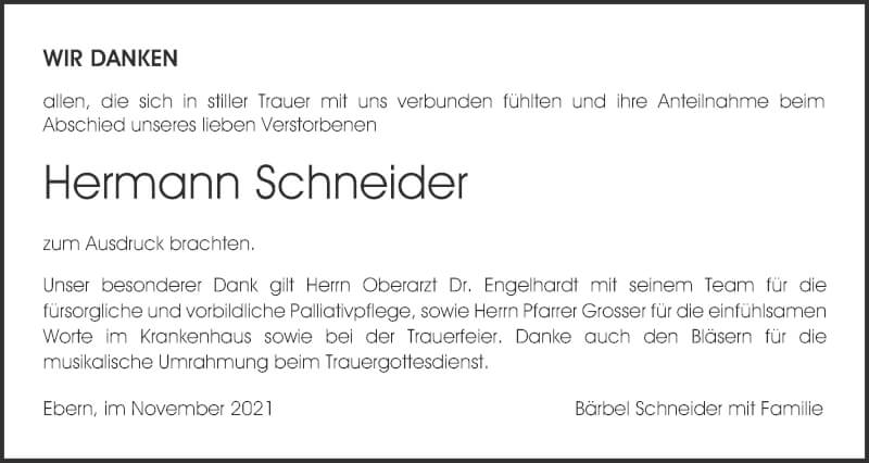  Traueranzeige für Hermann Schneider vom 27.11.2021 aus MGO