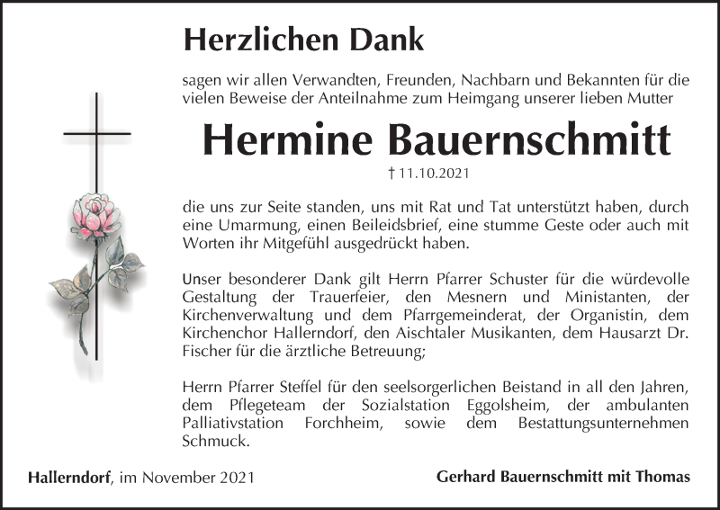  Traueranzeige für Hermine Bauernschmitt vom 06.11.2021 aus MGO